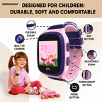 BONEROSHOP kids' smart watch with USB-C charging cable and instruction manual.