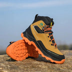 HONG-G waterproof work boots in industrial environment showing chemical-resistant anti-alkali system