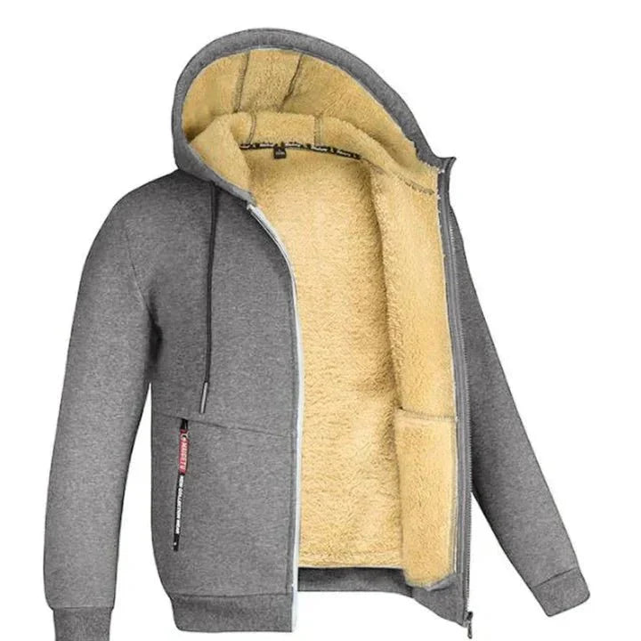 TOMMY fleece zip-up hooded sweatshirt in dark grey, front view.