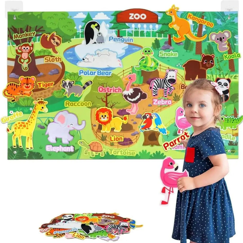Happy child enjoying creative play with the StoryFelt farm felt board