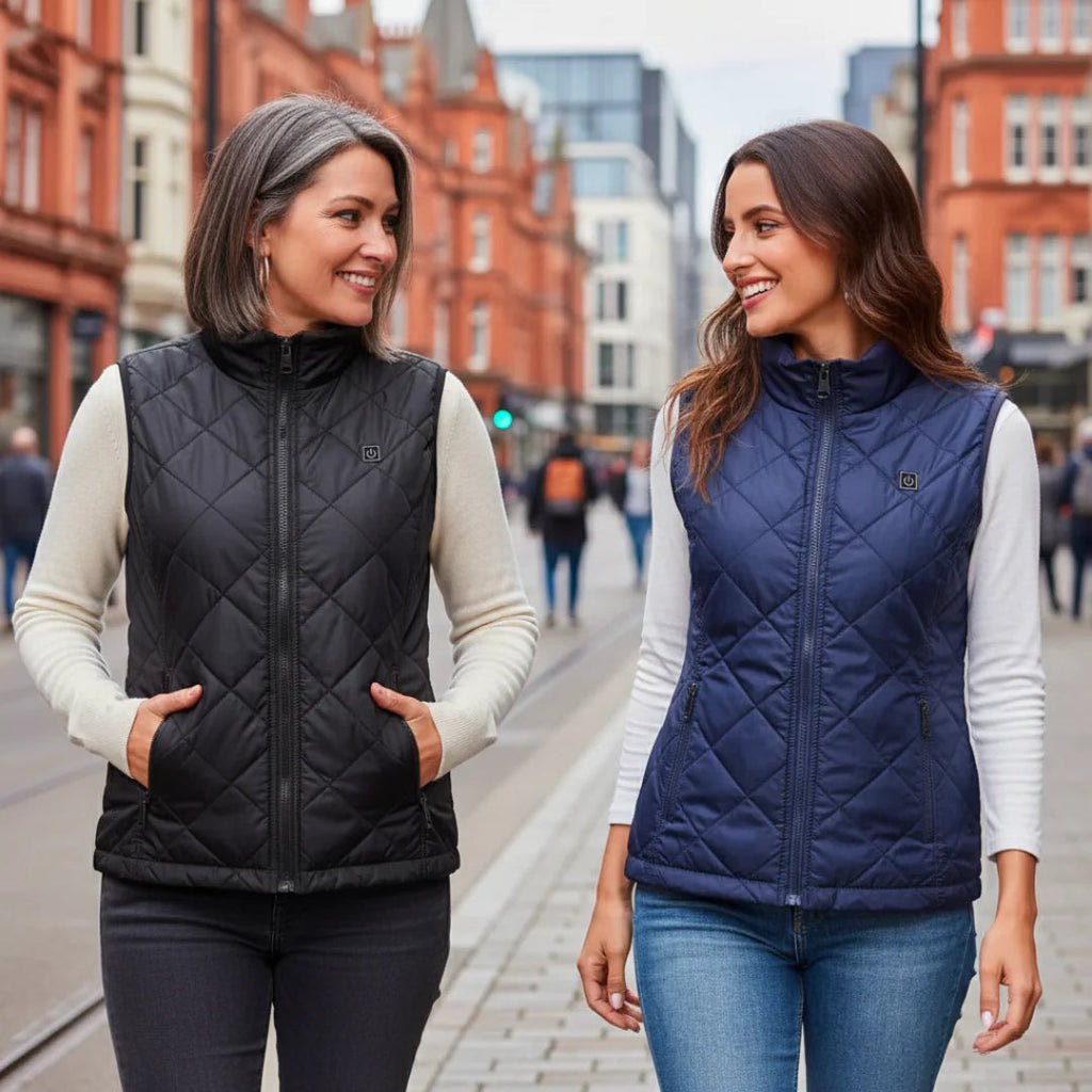 Boneroshop X Heated Gilet detail showing water-resistant outer material and quality stitching construction