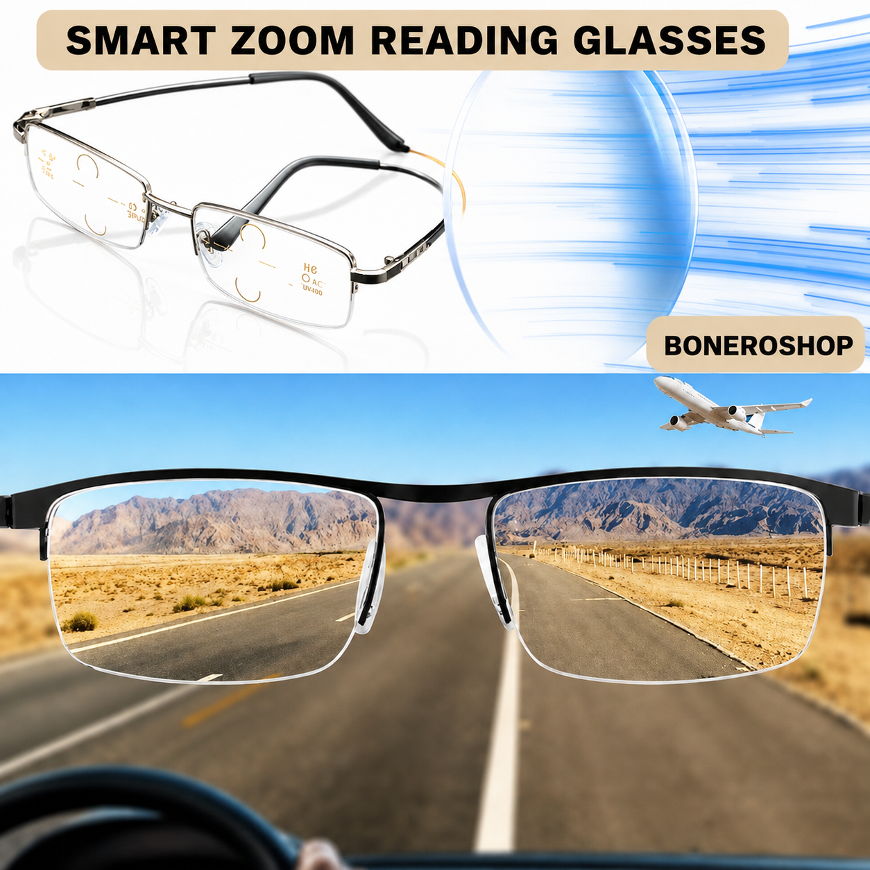 Side profile of German Progressive Reading Glasses displaying sleek, refined frame architecture.