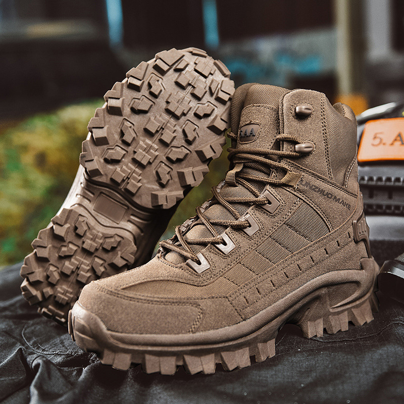 Military boots colour options: yellow, brown and green combat boots