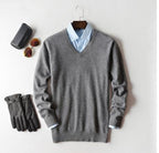 Red men's cashmere V-neck jumper demonstrating vibrant colour option