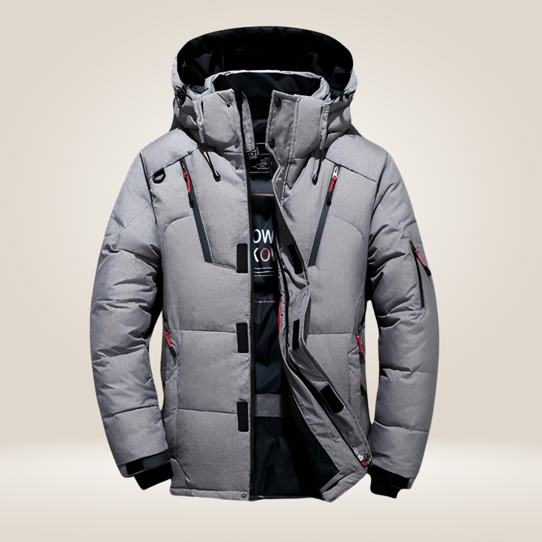 Nordfall Winter Parka pocket detail showing secure zip closures and practical design.