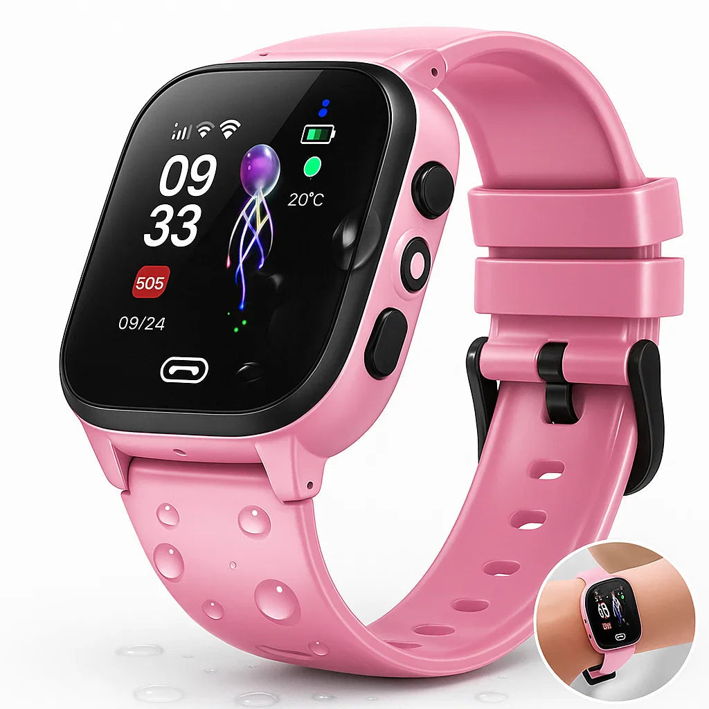 Parent using smartphone app to monitor child's location via GPS smartwatch in real time