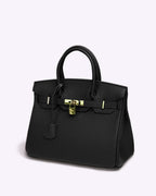 Luxury leather handbag styled for professional office setting