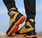 Top view of HONG-G work boots demonstrating high-cut ankle support and secure lacing system