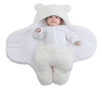 Red BONEROSHOP sleeping bag showing adjustable Velcro closure and comfortable wrap design for babies.