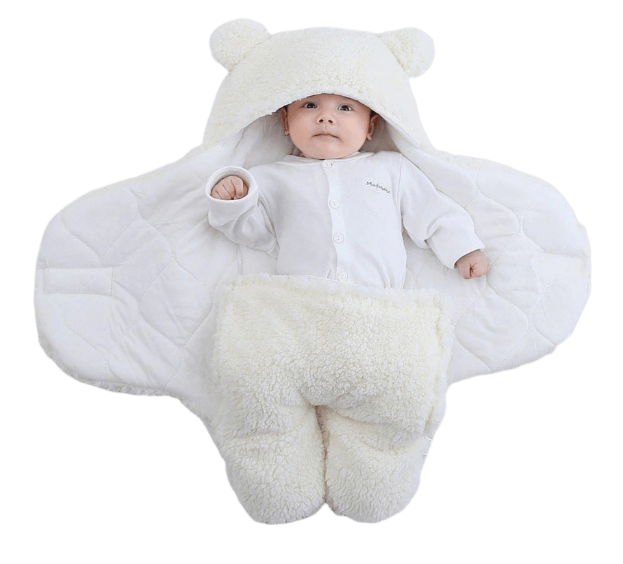 Red BONEROSHOP sleeping bag showing adjustable Velcro closure and comfortable wrap design for babies.