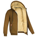 TOMMY fleece zip-up hooded sweatshirt in military green, front view.