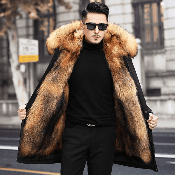Olivier winter parka in black brown colour, styled look