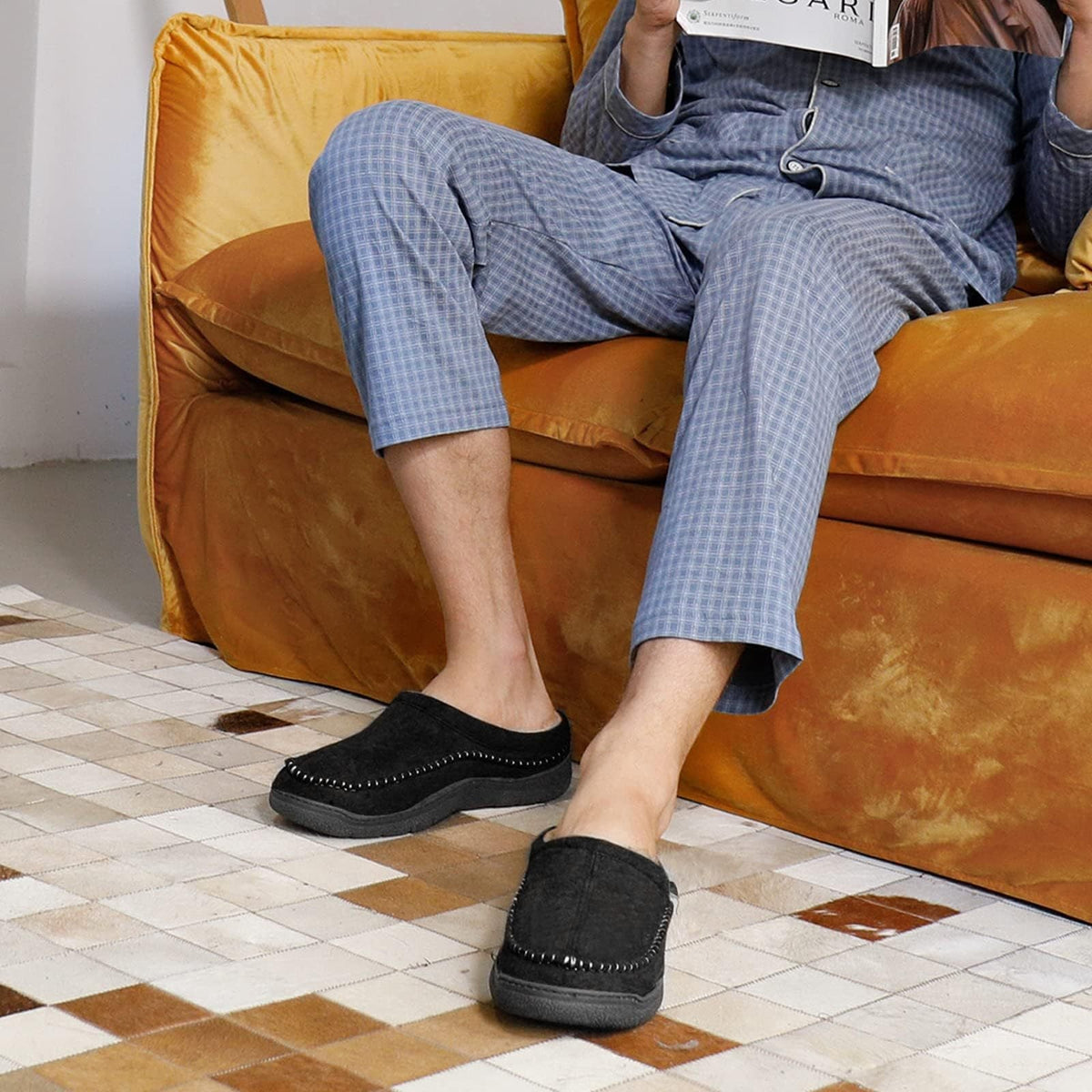 Men's orthopaedic slippers in brown colour with soft microsuede finish
