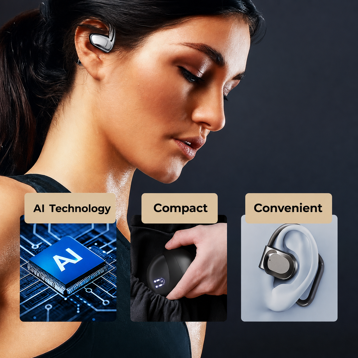 Smart translation earbuds package contents including charging cable and manual