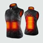 Boneroshop X Heated Gilet heating zones diagram illustrating chest and back panel coverage areas