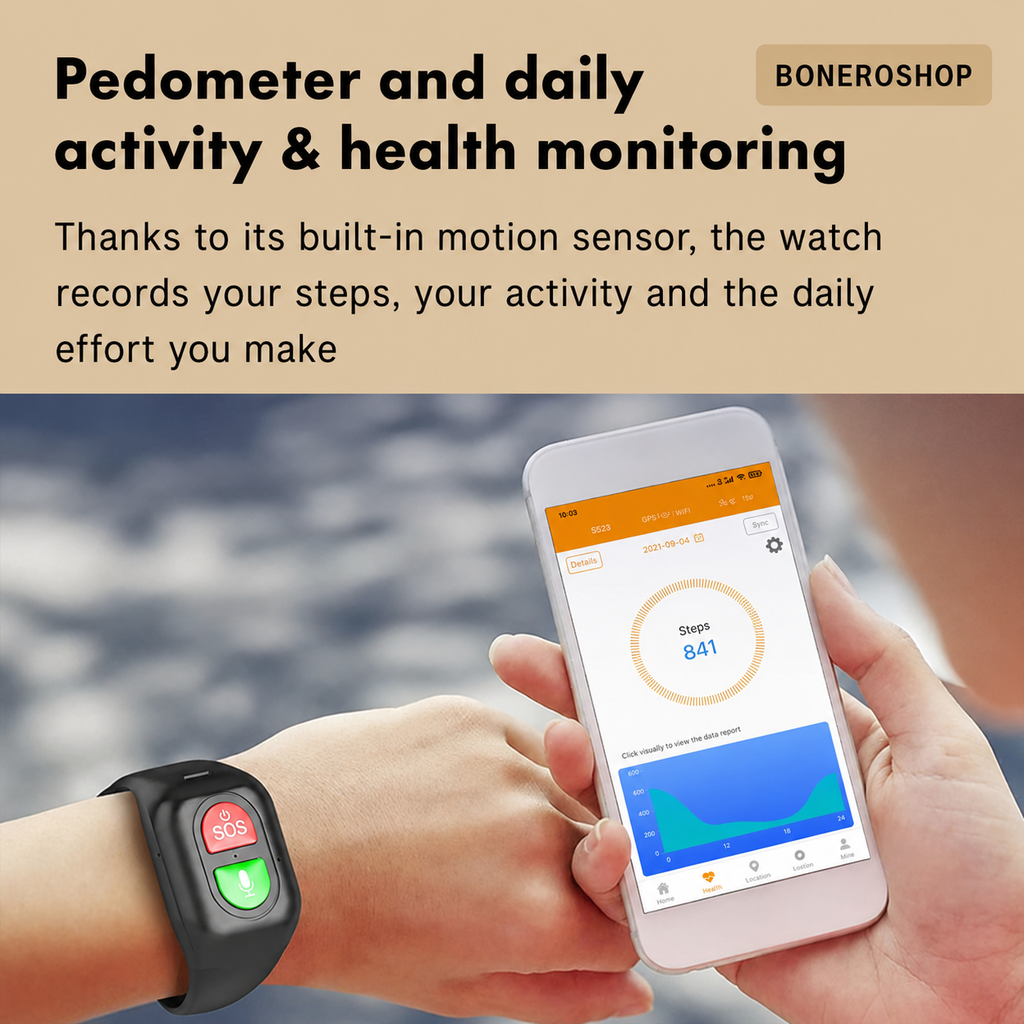 Close-up of 4G GPS smart watch for elderly with IPX7 water resistance and health monitor