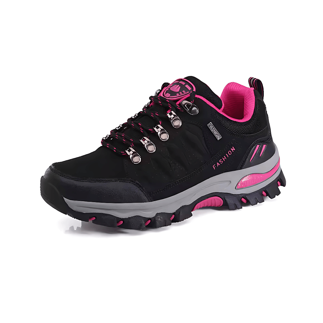 Black women's hiking shoes with Vibram sole for maximum stability