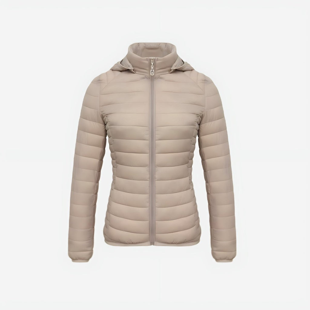 Lightweight puffer jacket fabric detail showing cotton lining and insulation