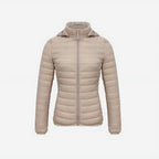 Lightweight puffer jacket fabric detail showing cotton lining and insulation