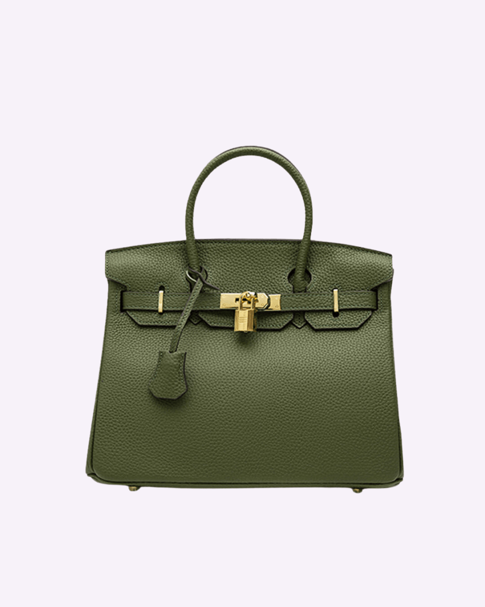 Luxury leather handbag used as organised makeup and beauty product storage