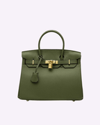 Luxury leather handbag used as organised makeup and beauty product storage