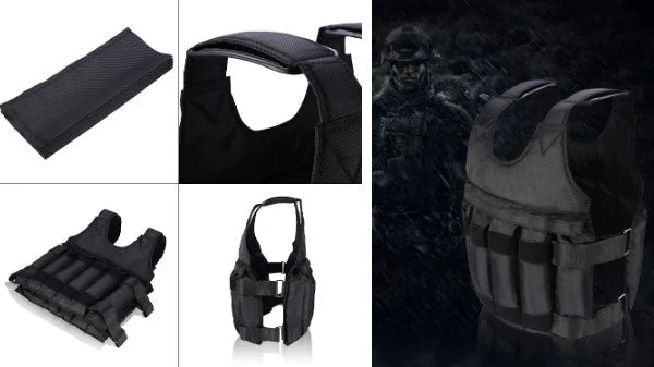 Detail of 20kg weighted vest reinforced stitching and Velcro closure system
