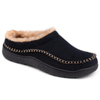 Men's orthopaedic slippers in black colour on wooden floor