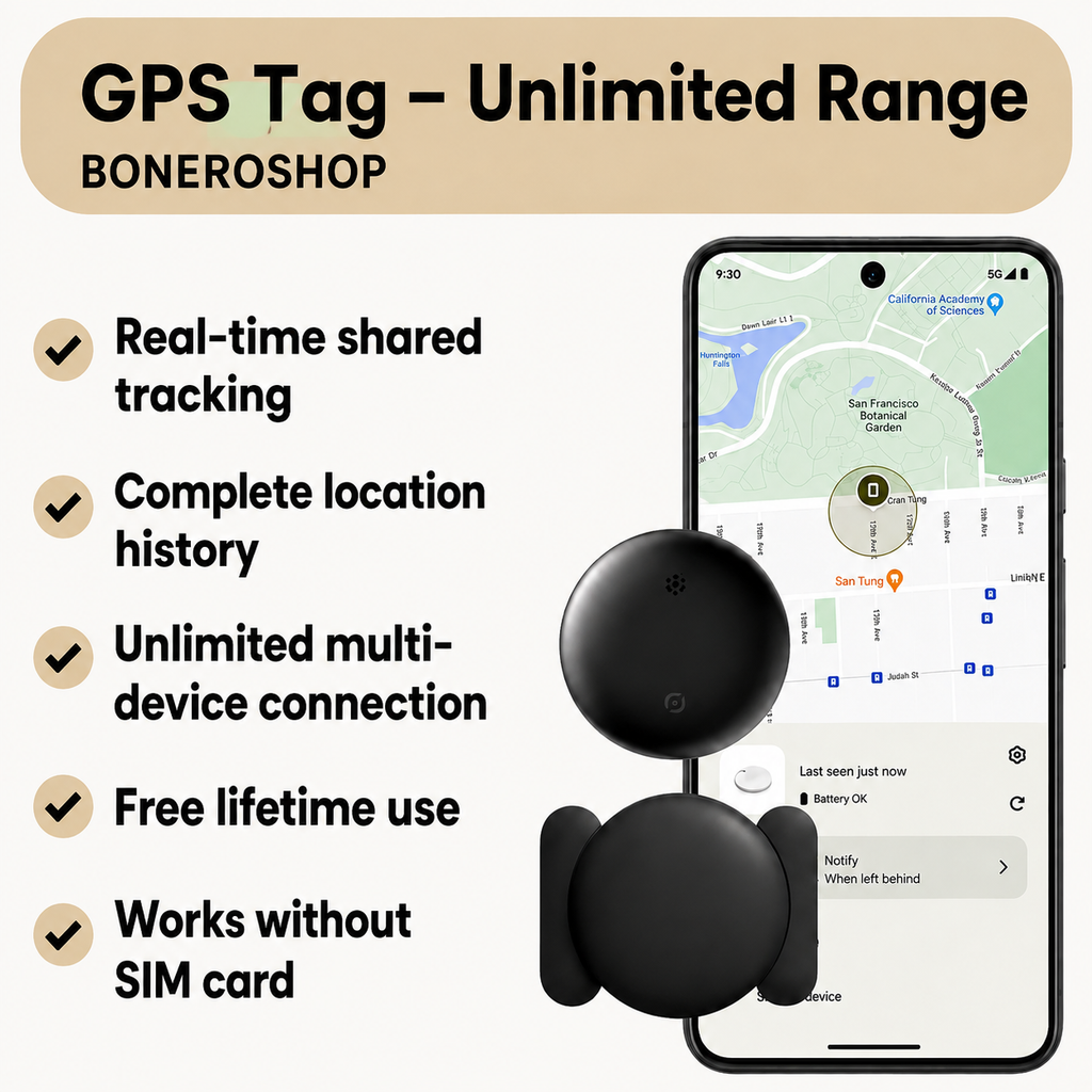 Real-time GPS vehicle tracker with no monthly fees working with Apple and Android Find My apps