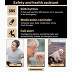 Elderly person using GPS smart watch with SOS button for emergency calls and safety