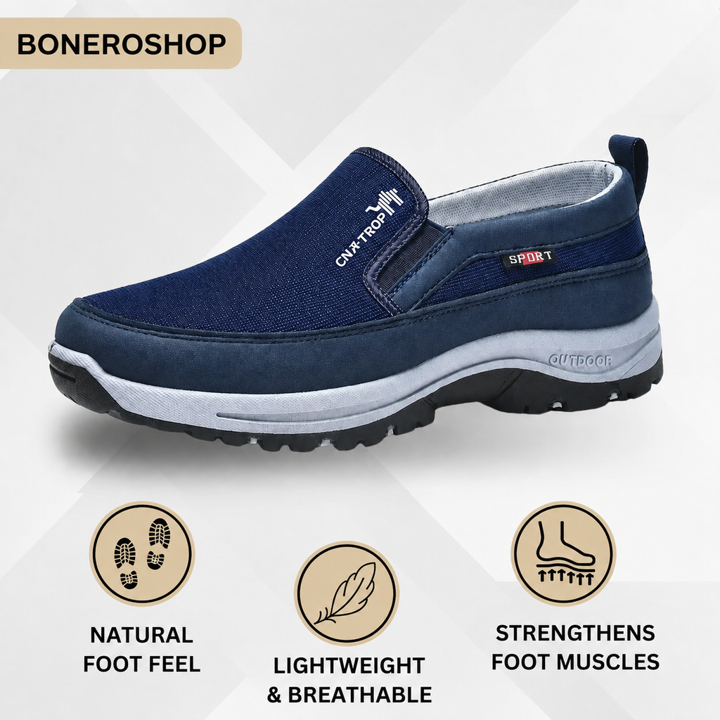 OrthoPro slip-on shoes in black colour on neutral background